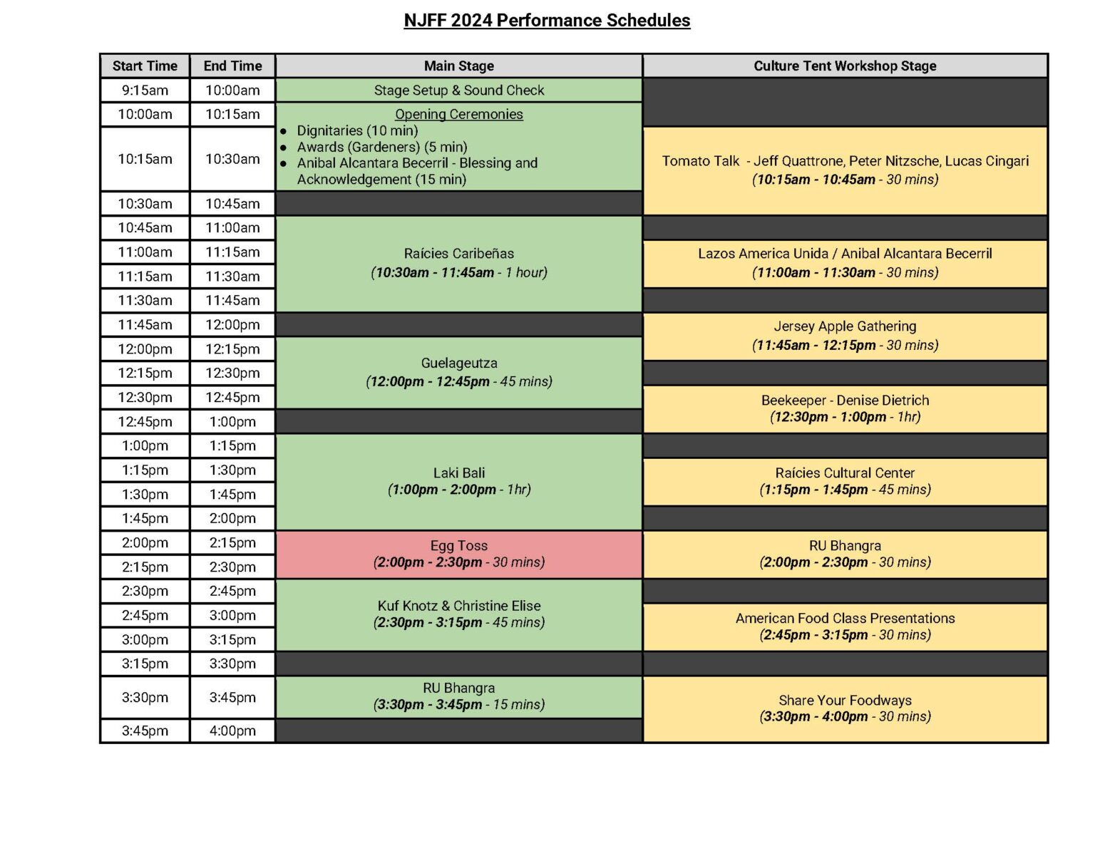 2024 Performance Schedule New Jersey Folk Festival